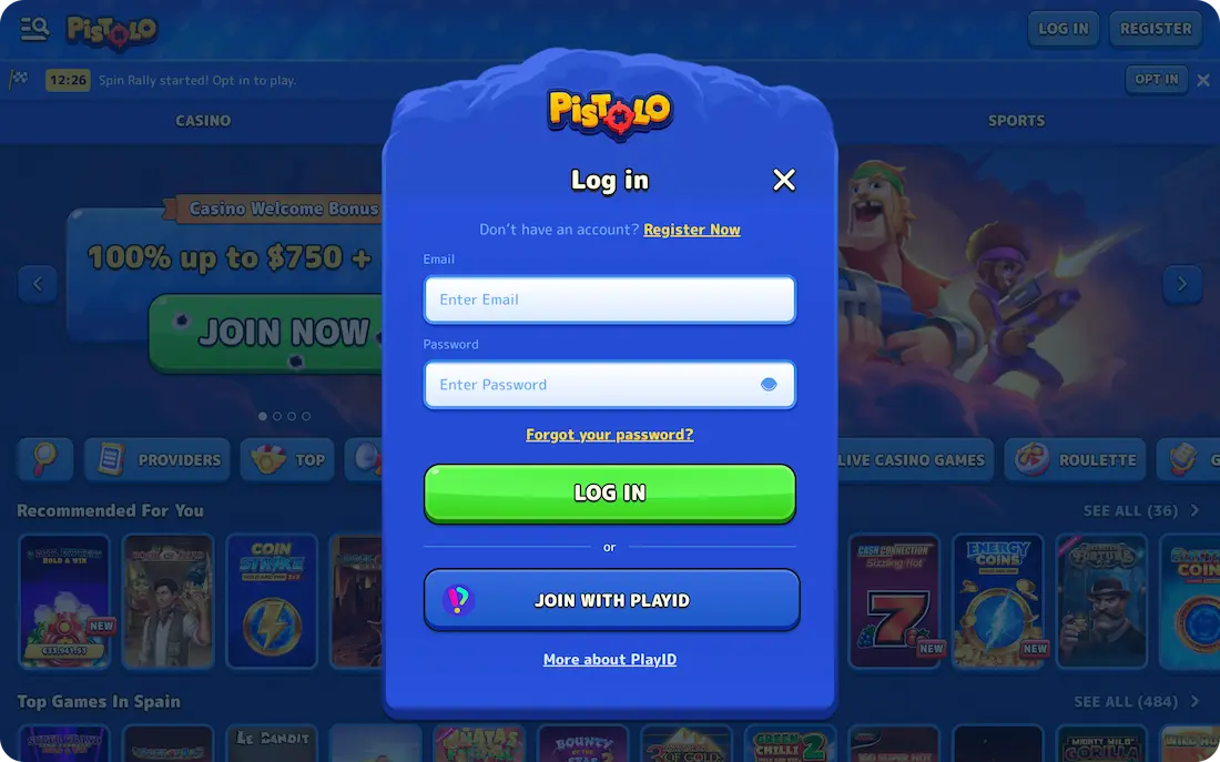 pistolo casino login